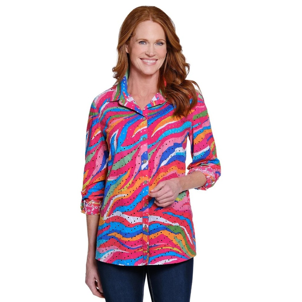 John Mark NWT Watercolor‎ Eyelet Button Front Shirt Mutlicolor Plus Size 2X